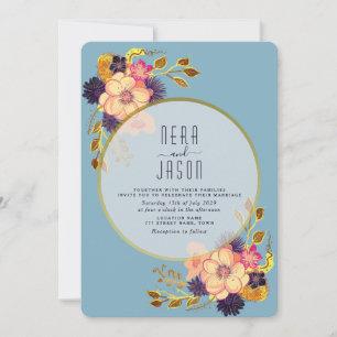 Invitación de boda floral dorada Boho melocotón az