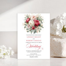 Invitación de boda floral dorada con rubor rojo cl