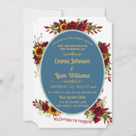 Invitación de boda floral dorada de Borgoña