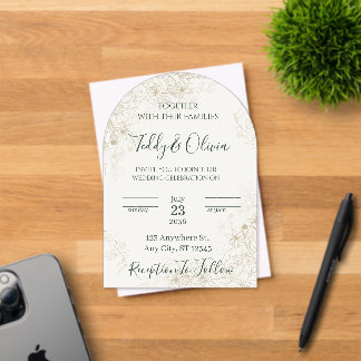 Invitación de boda floral dorada elegante