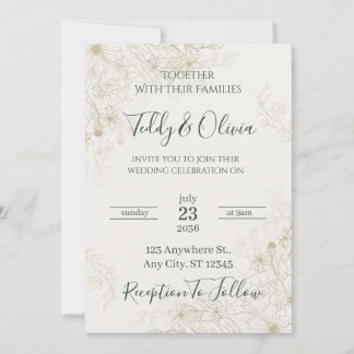 Invitación de boda floral dorada elegante