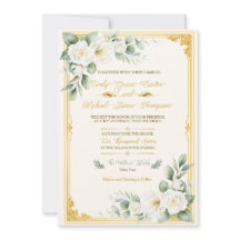 Invitación de boda floral dorada elegante