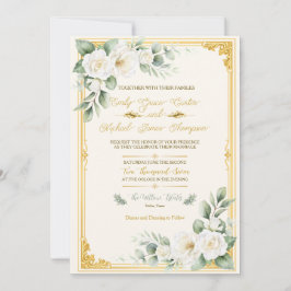 Invitación de boda floral dorada elegante