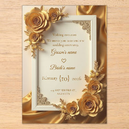 Invitación de boda floral dorada elegante con lujo