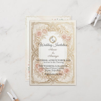 Invitación de boda floral dorada elegante | Editab