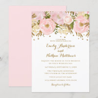 Invitación de boda floral dorada rosa Pretty Blush