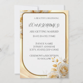 Invitación de boda floral dorada simple