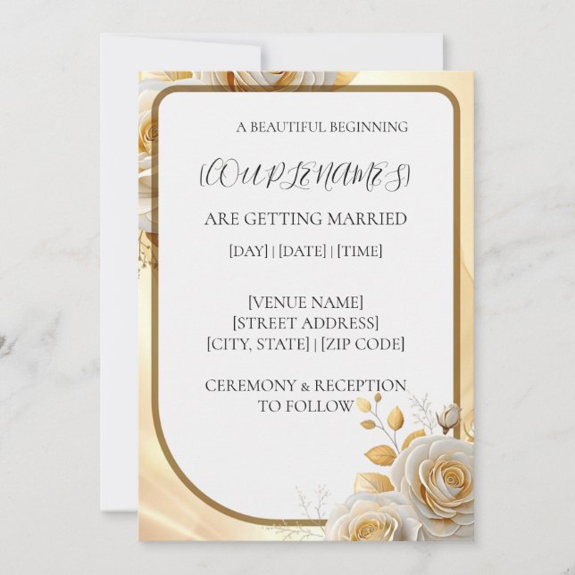 Invitación de boda floral dorada simple (Anverso)