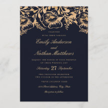 Invitación de boda floral dorada vintage de la mar