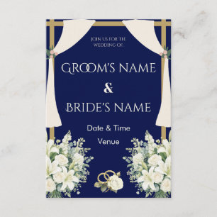 Invitación de boda floral dorada y de la Marina Re