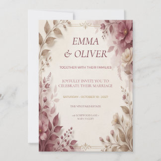Invitación de boda floral Dusty Rose y Mocha