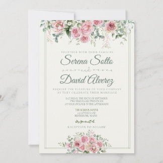 Invitación de boda floral Dusty Rose y Sage