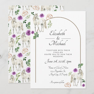 Invitación de Boda Floral Ecuestre Rústica Morada