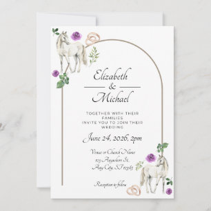 Invitación de Boda Floral Ecuestre Rústica Morada