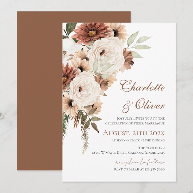 Invitación de boda floral elegante (Anverso / Reverso)