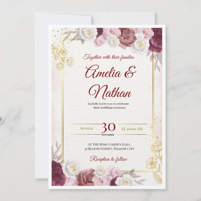 Invitación de boda floral elegante (Anverso)