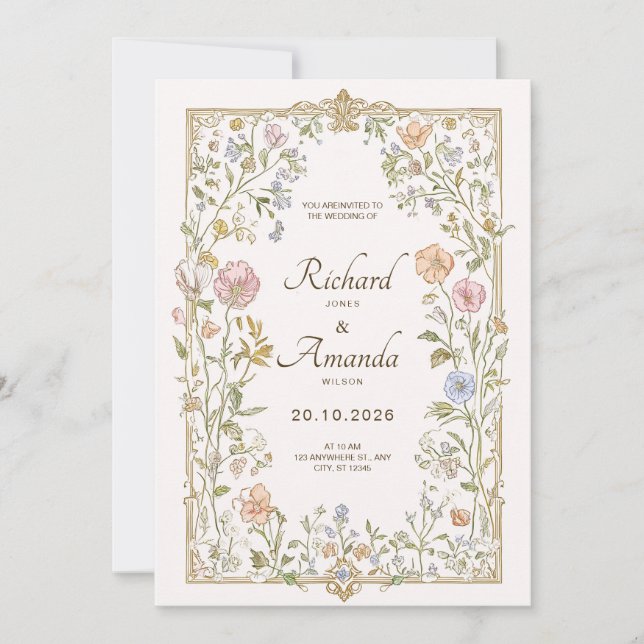 Invitación de boda floral elegante (Anverso)