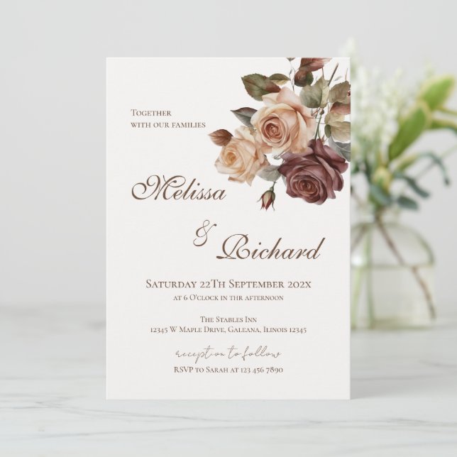 Invitación de boda floral elegante (Anverso de pie)