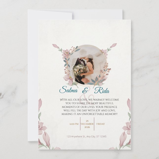 Invitación de boda floral elegante (Anverso)