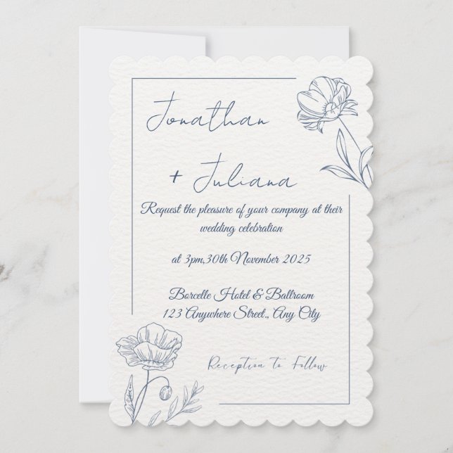Invitación de boda floral elegante (Anverso)