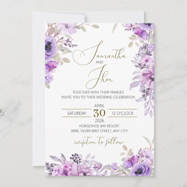 Invitación de boda floral elegante (Anverso)