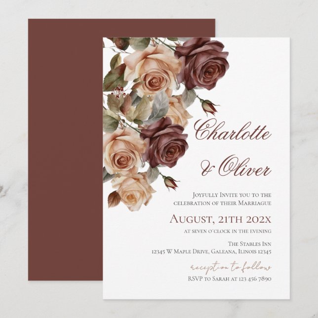 Invitación de boda floral elegante (Anverso / Reverso)