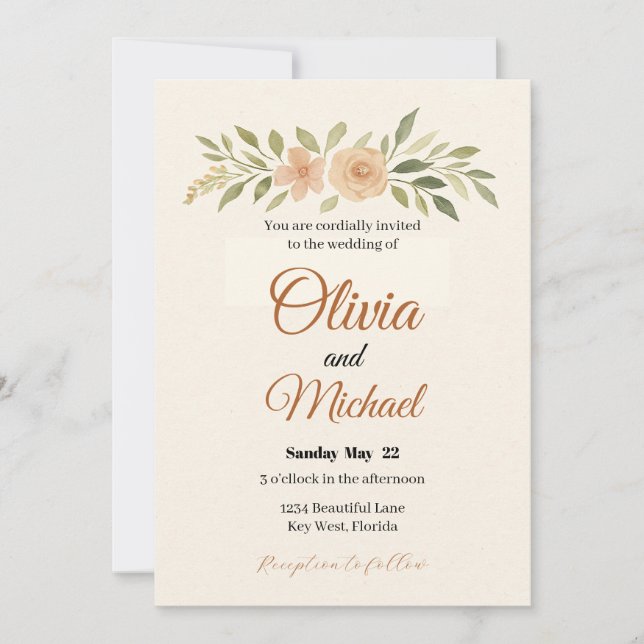 Invitación de boda floral elegante (Anverso)