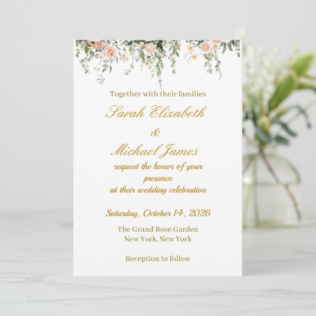 Invitación de Boda Floral Elegante | (Anverso de pie)