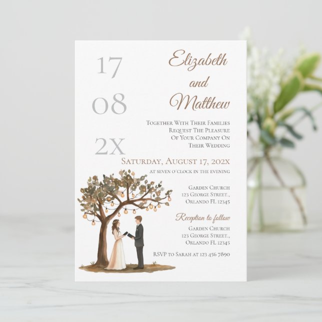 Invitación de boda floral elegante (Anverso de pie)