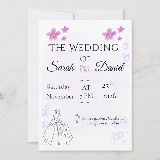 Invitación de boda floral elegante (Anverso)