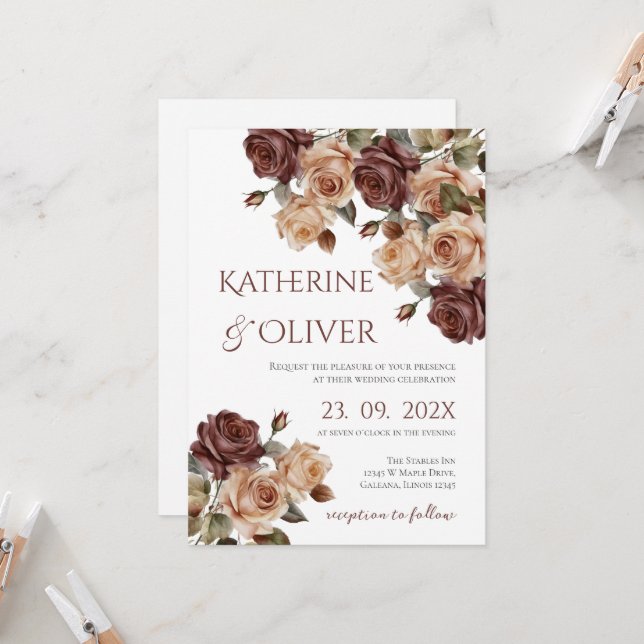 Invitación de boda floral elegante (Anverso/Reverso In Situ)