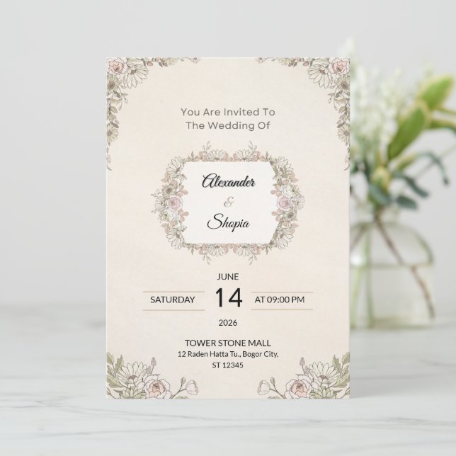 Invitación de Boda Floral Elegante (Anverso de pie)