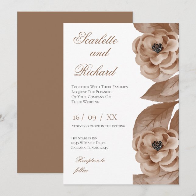 Invitación de boda floral elegante (Anverso / Reverso)