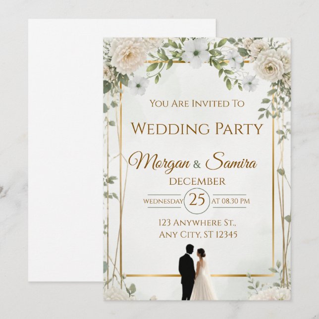 Invitación de boda floral elegante (Anverso / Reverso)