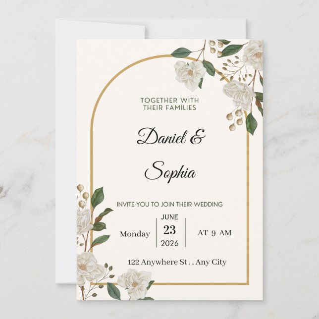 Invitación de boda floral elegante (Anverso)