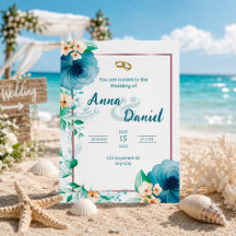 Invitación de boda floral elegante Azure Bloom