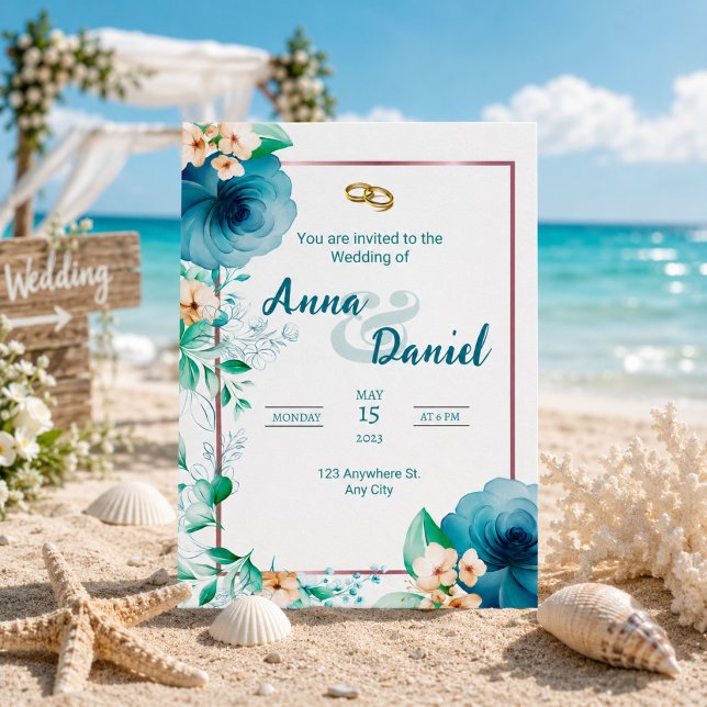 Invitación de boda floral elegante Azure Bloom (Subido por el creador)