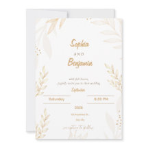 Invitación de Boda Floral Elegante Beige Blanco