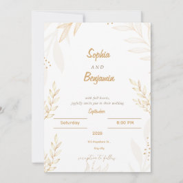 Invitación de Boda Floral Elegante Beige Blanco