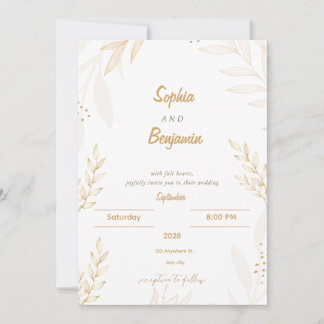 Invitación de Boda Floral Elegante Beige Blanco