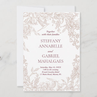 Invitación de boda floral elegante beige minimalis