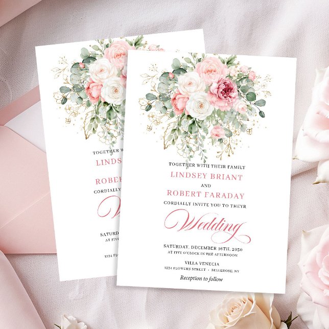 Invitación de boda floral Elegante Boho Blush (Elegant Boho Blush Floral Wedding Invite)