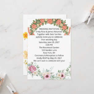 Invitación de boda floral elegante, botánica román