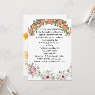 Invitación de boda floral elegante, botánica román