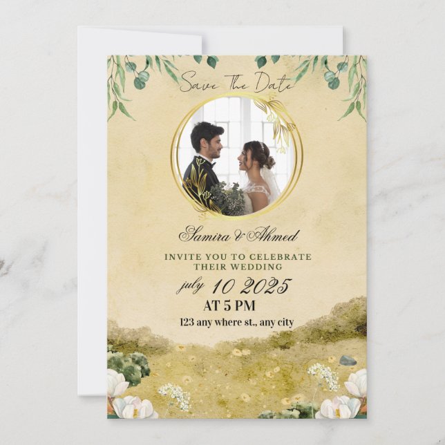 Invitación de Boda Floral Elegante | Clásico y Mod (Anverso)