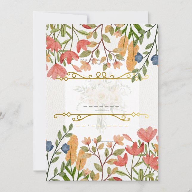 Invitación de boda floral elegante con acuarela |  (Anverso)