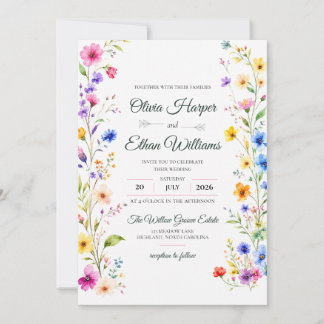 Invitación de boda floral elegante con acuarela
