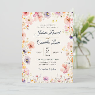 Invitación de boda floral elegante con acuarela