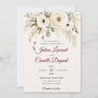 Invitación de boda floral elegante con acuarela