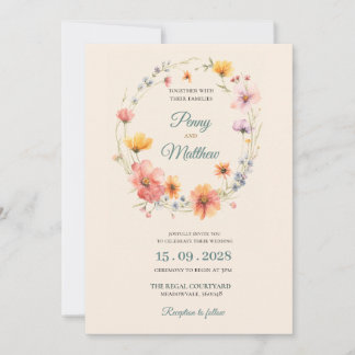 Invitación de boda floral elegante con acuarela